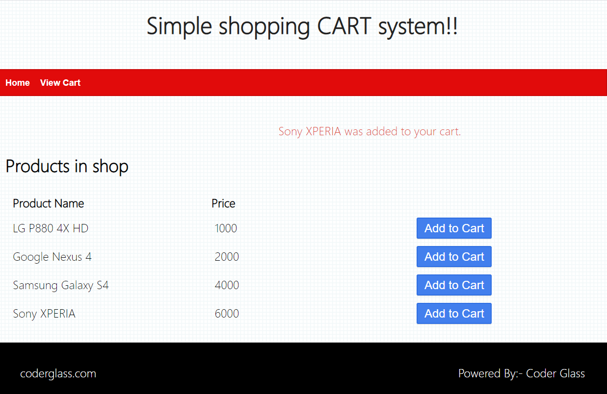 simple shopping cart page